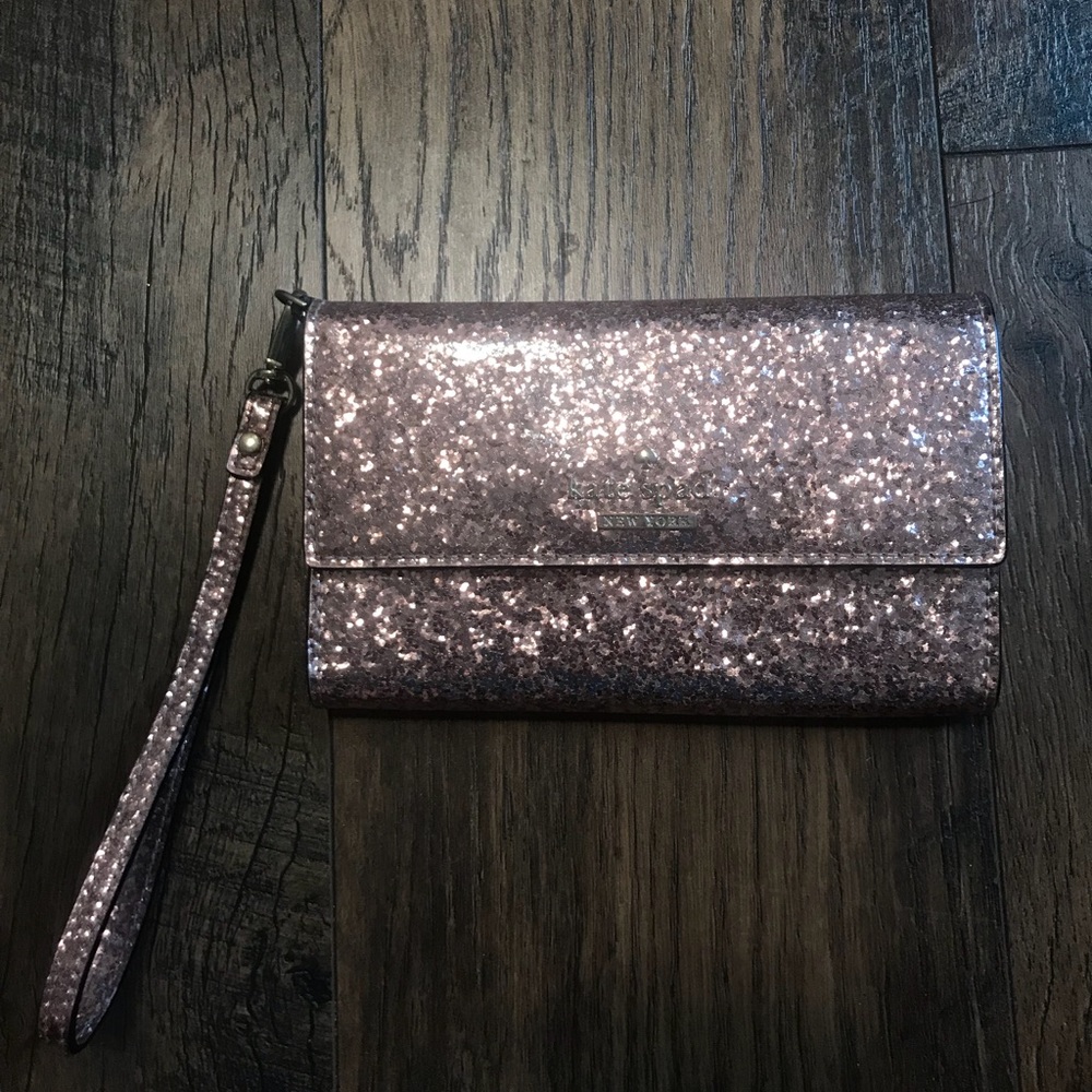 Sparkly rose gold Kate Spade wristlet